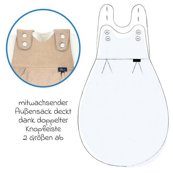 Alvi 2-tlg. Schlafsack Baby-Mäxchen 4 Season Mull - Sand-Beige - Gr. 56/62