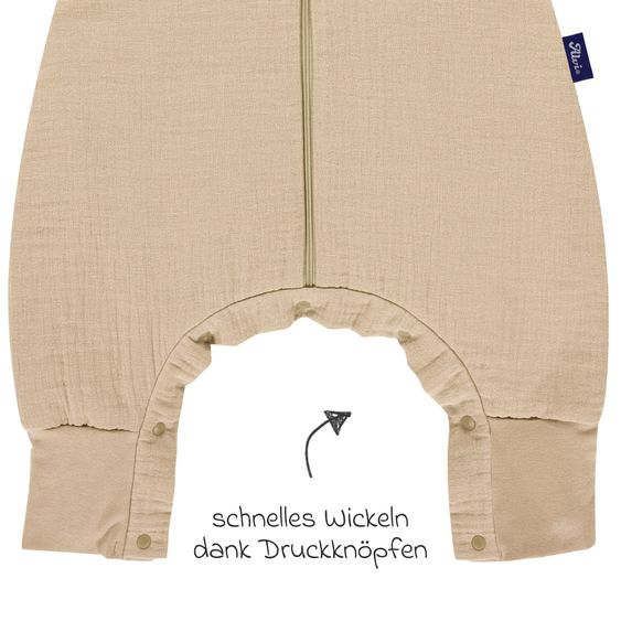 Alvi Schlafsack mit Füßen Sleep-Overall 4 Season Mull - Sand-Beige - Gr. 70 cm