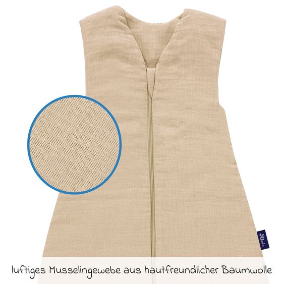 Alvi Schlafsack mit Füßen Sleep-Overall 4 Season Mull - Sand-Beige - Gr. 70 cm