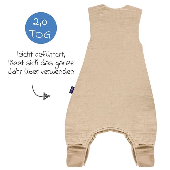 Alvi Schlafsack mit Füßen Sleep-Overall 4 Season Mull - Sand-Beige - Gr. 90 cm