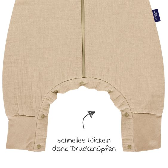 Alvi Schlafsack mit Füßen Sleep-Overall 4 Season Mull - Sand-Beige - Gr. 90 cm