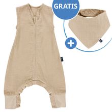 Summer sleeping bag with feet muslin / Sleep-Overall Light Mull + FREE scarf - Sand-Beige - Size 110 cm