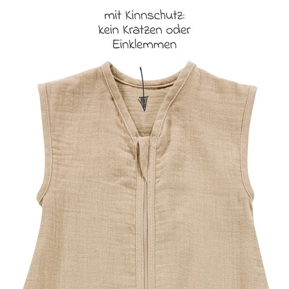 Alvi Summer sleeping bag with feet muslin / Sleep-Overall Light Mull + FREE scarf - Sand-Beige - Size 110 cm