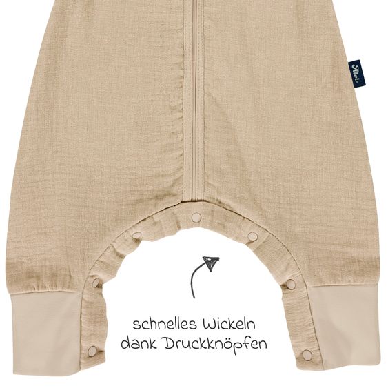 Alvi Summer sleeping bag with feet muslin / Sleep-Overall Light Mull + FREE scarf - Sand-Beige - Size 110 cm