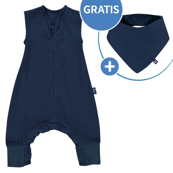 Alvi Sacco a pelo estivo con piedi in mussola / Sleep-Overall Light Mull + sciarpa GRATIS - Poseidon - misura 70 cm