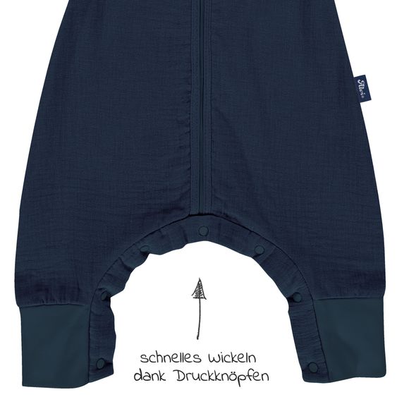 Alvi Sacco a pelo estivo con piedi in mussola / Sleep-Overall Light Mull + sciarpa GRATIS - Poseidon - misura 70 cm