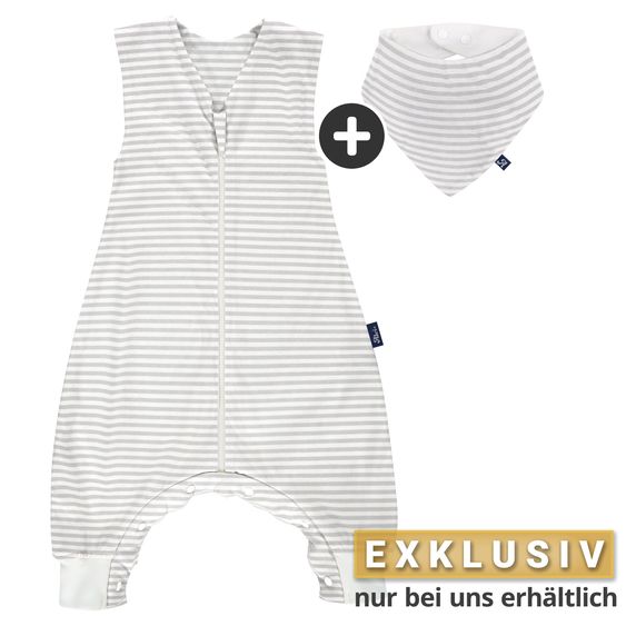 Alvi Sommer-Schlafsack mit Füßen / Sleep-Overall Light / Jumper + GRATIS Halstuch - Stripes Grey - Gr. 70 cm