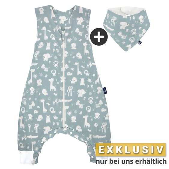 Alvi Sacco a pelo estivo con piedini / Sleep-Overall Light / Maglia + sciarpa GRATIS - Animali dello zoo - misura 70 cm