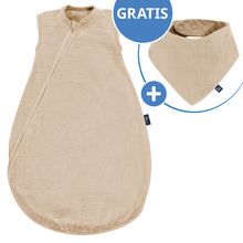 Sommer-Schlafsack Sommertraum Light Mull - GRATIS Halstuch / Bandana-Lätzchen - Sand-Beige - Gr. 100 cm
