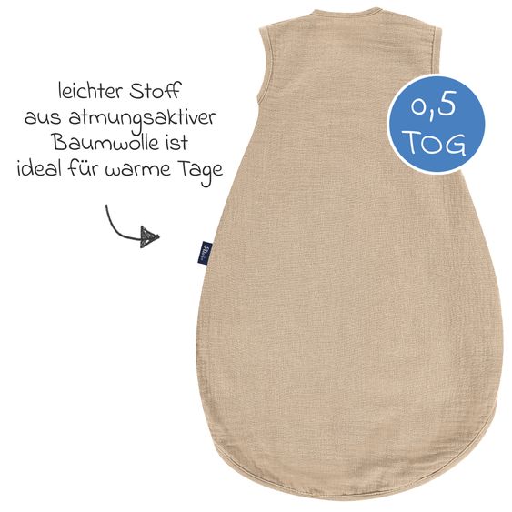 Alvi Sommer-Schlafsack Sommertraum Light Mull - GRATIS Halstuch / Bandana-Lätzchen - Sand-Beige - Gr. 80 cm