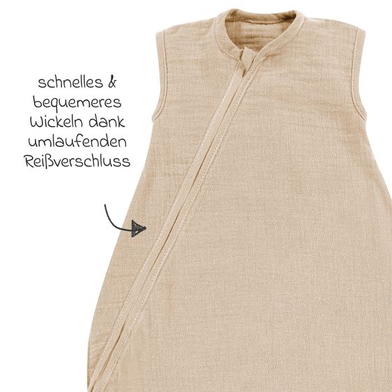 Alvi Sommer-Schlafsack Sommertraum Light Mull - GRATIS Halstuch / Bandana-Lätzchen - Sand-Beige - Gr. 80 cm