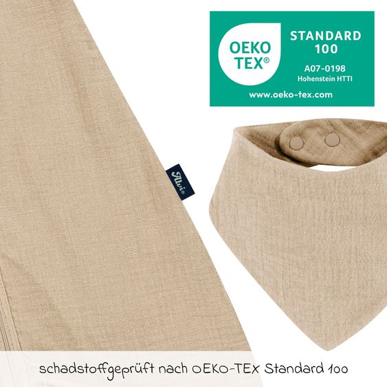 Alvi Sommer-Schlafsack Sommertraum Light Mull - GRATIS Halstuch / Bandana-Lätzchen - Sand-Beige - Gr. 80 cm