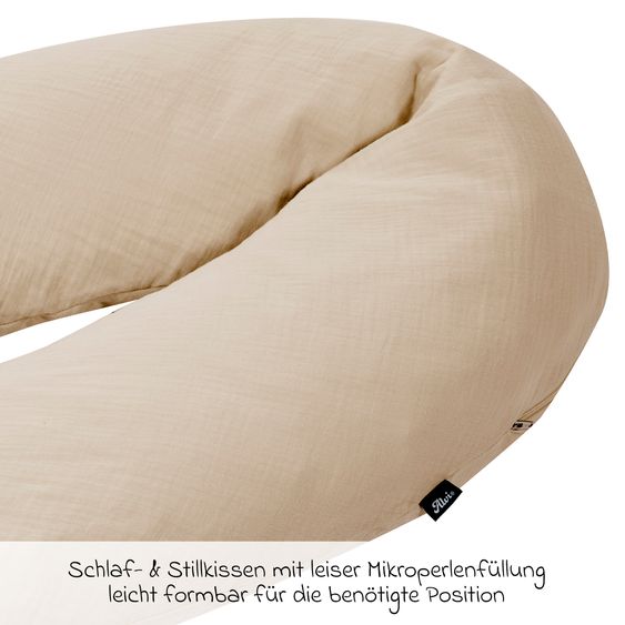 Alvi Cuscino per l'allattamento con imbottitura in microsfere e fodera in mussola 190 cm - sabbia-beige