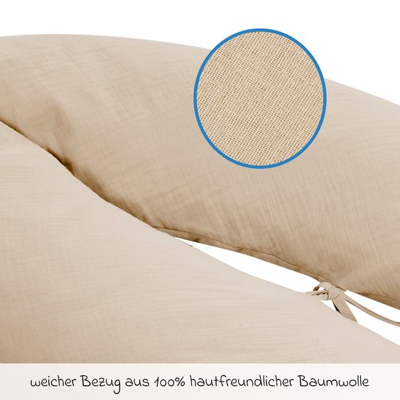 Alvi Cuscino per l'allattamento con imbottitura in microsfere e fodera in mussola 190 cm - sabbia-beige