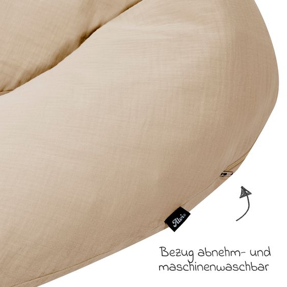 Alvi Cuscino per l'allattamento con imbottitura in microsfere e fodera in mussola 190 cm - sabbia-beige