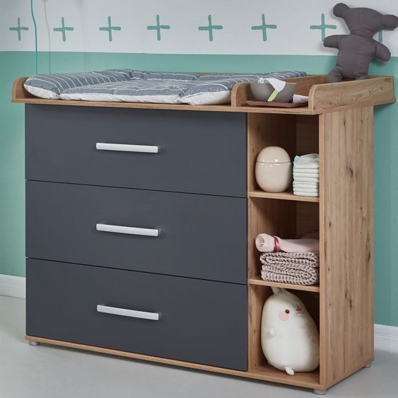 Arthur Berndt 3-piece nursery set Alessio with 3-door wardrobe, bed, changing unit with changing unit - Artisan-Oak / Anthracite