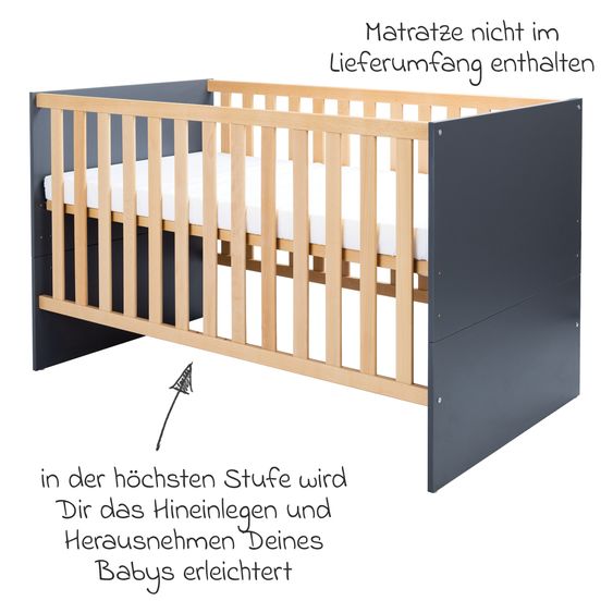 Arthur Berndt 3-tlg Kinderzimmer-Set Alessio mit 3-türigem Schrank, Bett, Wickelkommode mit Wickelaufsatz - Artisan-Oak / Anthrazit