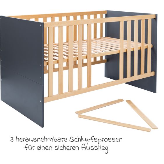 Arthur Berndt 3-tlg Kinderzimmer-Set Alessio mit 3-türigem Schrank, Bett, Wickelkommode mit Wickelaufsatz - Artisan-Oak / Anthrazit