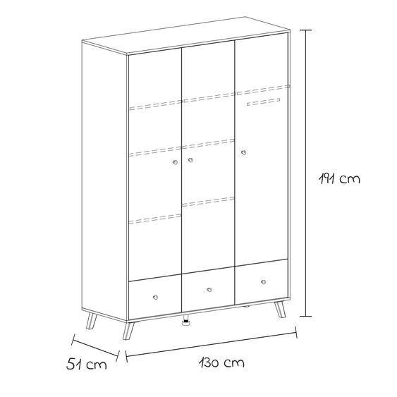 Arthur Berndt 3-tlg Kinderzimmer-Set Lavea mit 3-türigem Schrank, Bett, Wickelkommode mit Wickelaufsatz - White-Oak / Schwarz