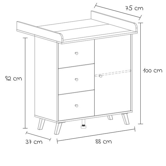 Arthur Berndt 3-tlg Kinderzimmer-Set Lavea mit 3-türigem Schrank, Bett, Wickelkommode mit Wickelaufsatz - White-Oak / Schwarz