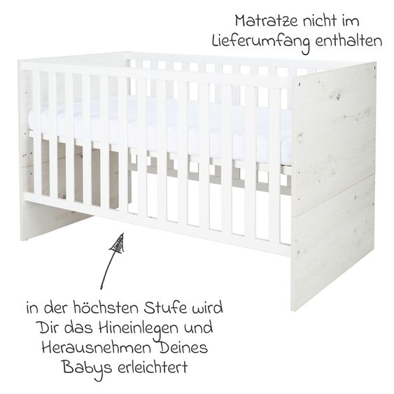 Arthur Berndt 3-tlg Kinderzimmer-Set Lavea mit 3-türigem Schrank, Bett, Wickelkommode mit Wickelaufsatz - White-Oak / Schwarz