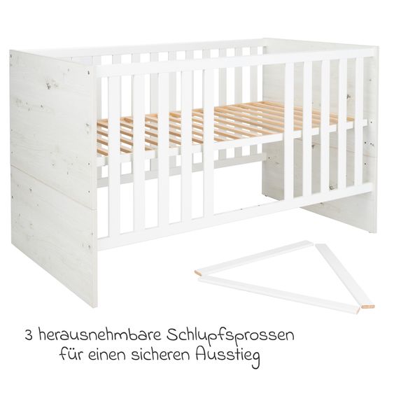 Arthur Berndt 3-tlg Kinderzimmer-Set Lavea mit 3-türigem Schrank, Bett, Wickelkommode mit Wickelaufsatz - White-Oak / Schwarz