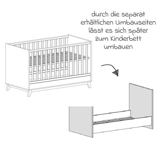 Arthur Berndt 3-tlg Kinderzimmer-Set Lina mit 4-türigem Schrank, Bett, Wickelkommode mit Wickelaufsatz - Kreideweiß / Walnuss-Optik