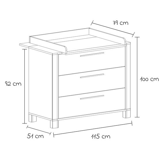 Arthur Berndt 3-tlg Kinderzimmer-Set Marlon mit 3-türigem Schrank, Bett, Wickelkommode mit Wickelaufsatz - Artisan-Oak / Kreideweiß