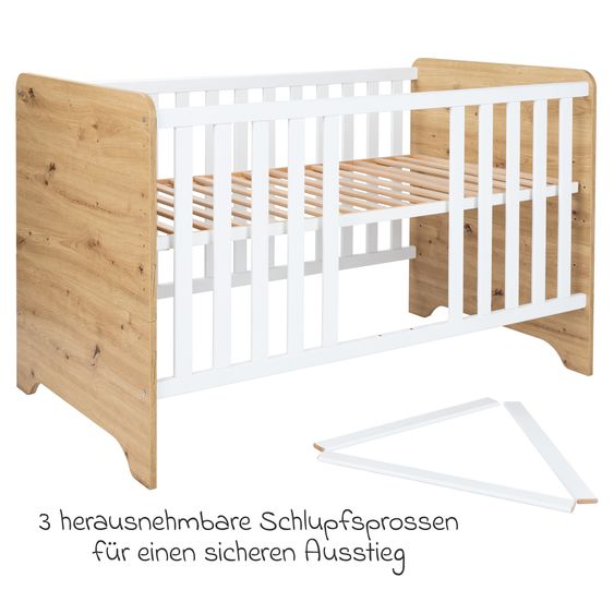 Arthur Berndt 3-tlg Kinderzimmer-Set Marlon mit 3-türigem Schrank, Bett, Wickelkommode mit Wickelaufsatz - Artisan-Oak / Kreideweiß