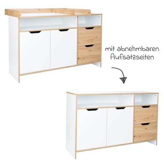 Arthur Berndt 3-tlg Kinderzimmer-Set Maxim mit 4-türigem Schrank, Bett, Wickelkommode mit Wickelaufsatz - Kreideweiß / Artisan-Oak