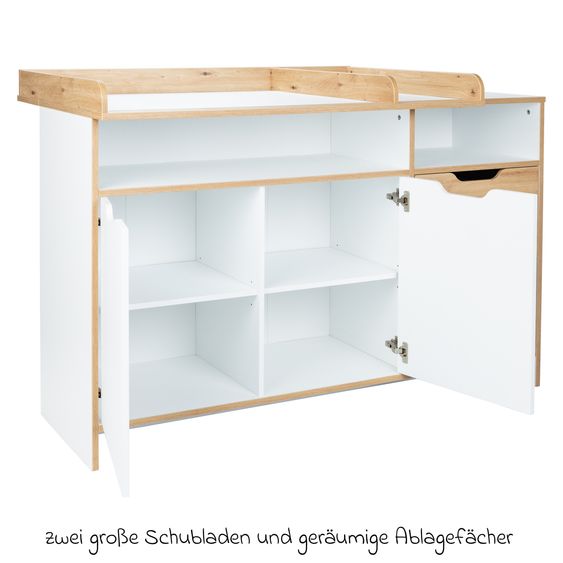 Arthur Berndt 3-tlg Kinderzimmer-Set Maxim mit 4-türigem Schrank, Bett, Wickelkommode mit Wickelaufsatz - Kreideweiß / Artisan-Oak