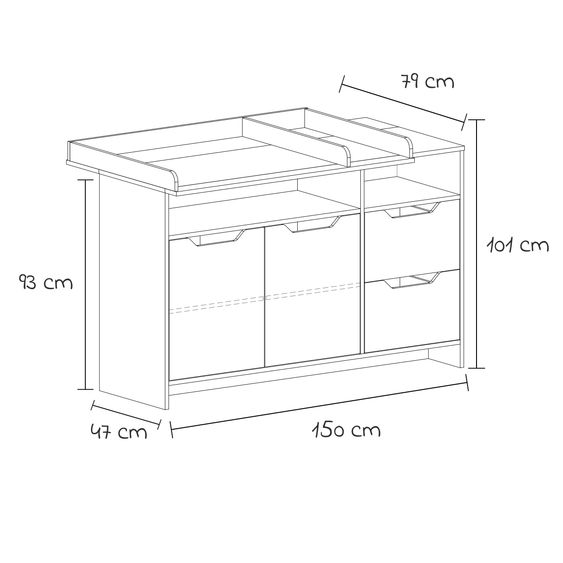 Arthur Berndt 3-tlg Kinderzimmer-Set Maxim mit 4-türigem Schrank, Bett, Wickelkommode mit Wickelaufsatz - Kreideweiß / Artisan-Oak