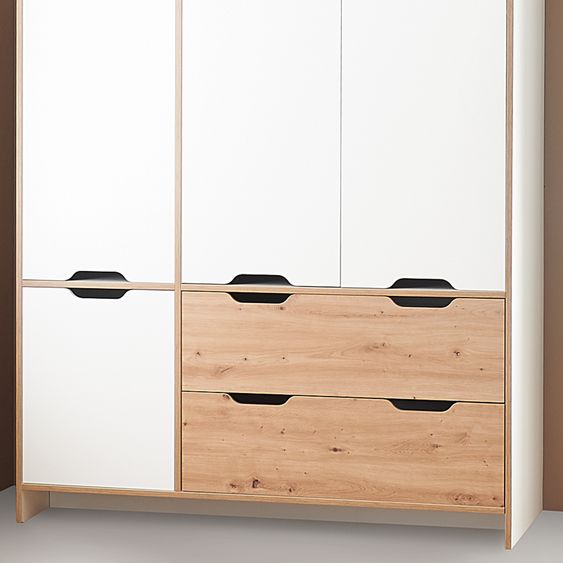 Arthur Berndt 3-tlg Kinderzimmer-Set Maxim mit 4-türigem Schrank, Bett, Wickelkommode mit Wickelaufsatz - Kreideweiß / Artisan-Oak