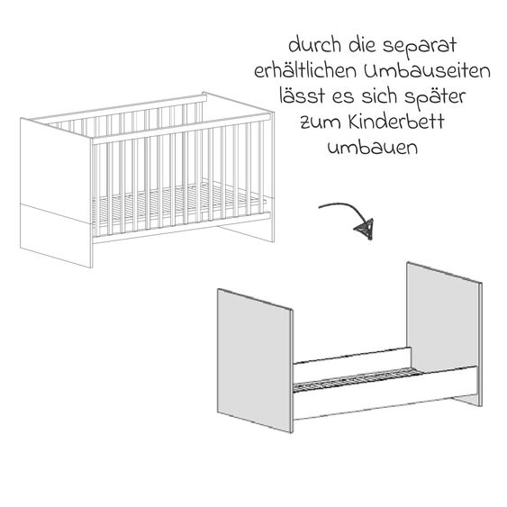 Arthur Berndt 3-tlg Kinderzimmer-Set Maxim mit 4-türigem Schrank, Bett, Wickelkommode mit Wickelaufsatz - Kreideweiß / Artisan-Oak