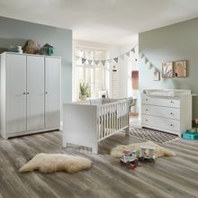 3-tlg Kinderzimmer-Set Thilo mit 3-türigem Schrank, Bett, Wickelkommode mit Wickelaufsatz - Weiß