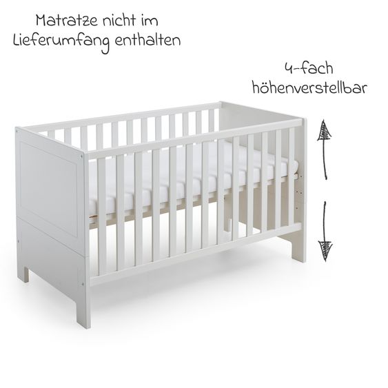 Arthur Berndt 3-tlg Kinderzimmer-Set Thilo mit 3-türigem Schrank, Bett, Wickelkommode mit Wickelaufsatz - Weiß