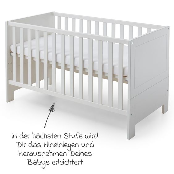 Arthur Berndt 3-tlg Kinderzimmer-Set Thilo mit 3-türigem Schrank, Bett, Wickelkommode mit Wickelaufsatz - Weiß