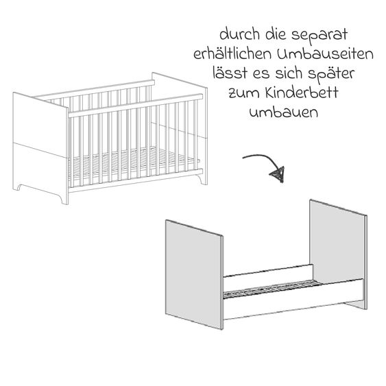 Arthur Berndt 3-tlg Kinderzimmer-Set Thilo mit 3-türigem Schrank, Bett, Wickelkommode mit Wickelaufsatz - Weiß