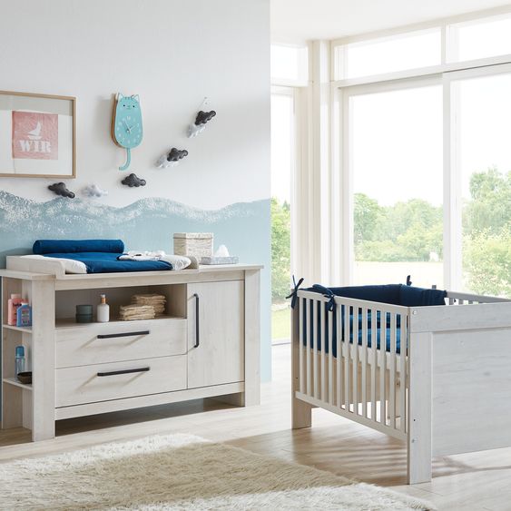 Arthur Berndt Set nursery Til a 3 pezzi con armadio a 3 ante, letto, fasciatoio extra-large con piano fasciatoio - Legno Nordico