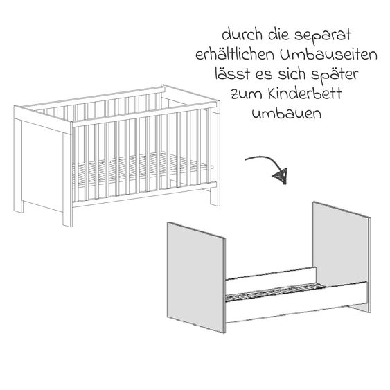 Arthur Berndt 3-tlg Kinderzimmer-Set Til mit 3-türigem Schrank, Bett, extrabreite Wickelkommode mit Wickelaufsatz - Nordic Wood