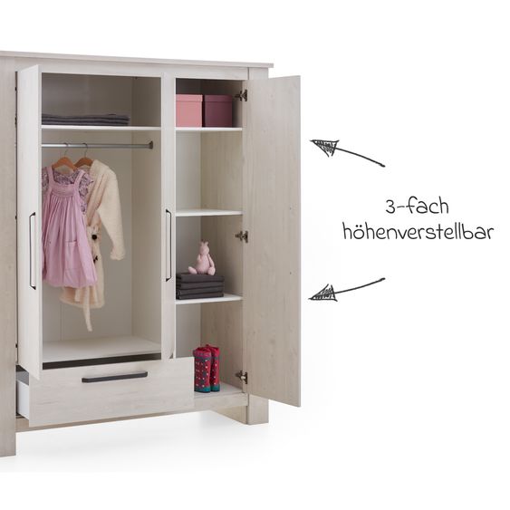 Arthur Berndt 3-tlg Kinderzimmer-Set Til mit 3-türigem Schrank, Bett, extrabreite Wickelkommode mit Wickelaufsatz - Nordic Wood