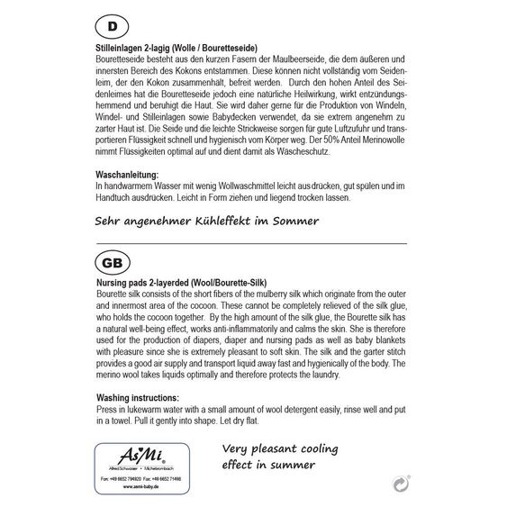 Asmi Bio-Stilleinlage 2-lagig Bouretteseide / Schurwolle