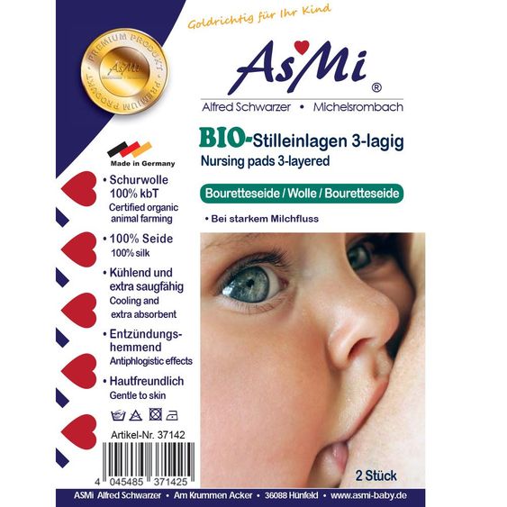 Asmi Bio-Stilleinlage 3-lagig Bouretteseide / Schurwolle / Seide