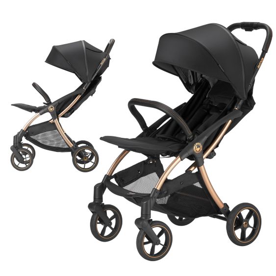 Avova Passeggino City Ranger con meccanismo di ripiegamento automatico, carico fino a 22 kg e protezione da pioggia e insetti - Oro Nero