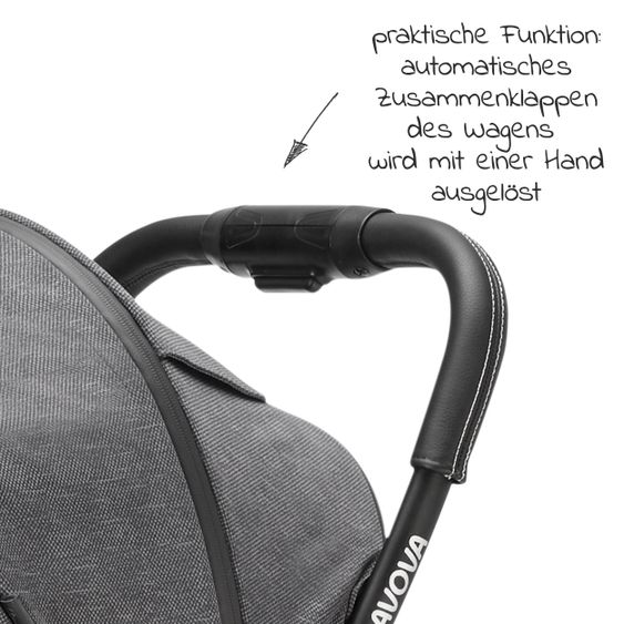 Avova Buggy & Sportwagen City Ranger mit Auto-Folding Mechanismus bis 22 kg belastbar & Regen- & Insektenschutz - Dolphin Grey