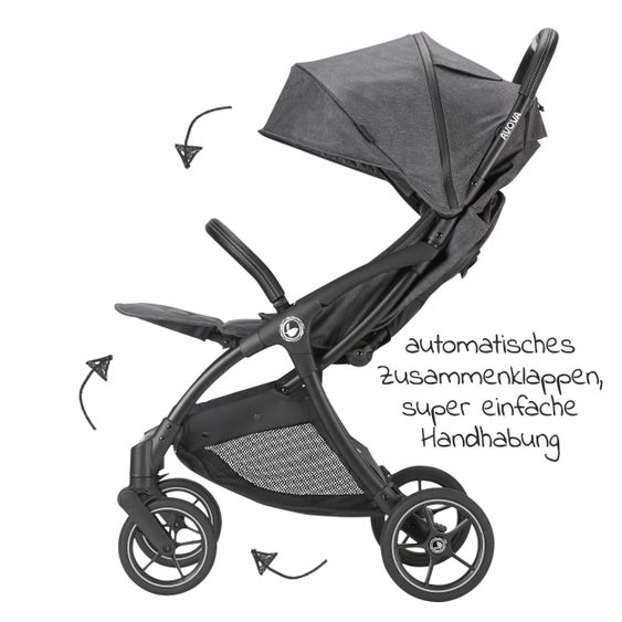 Avova Buggy & Sportwagen City Ranger mit Auto-Folding Mechanismus bis 22 kg belastbar & Regen- & Insektenschutz - Dolphin Grey