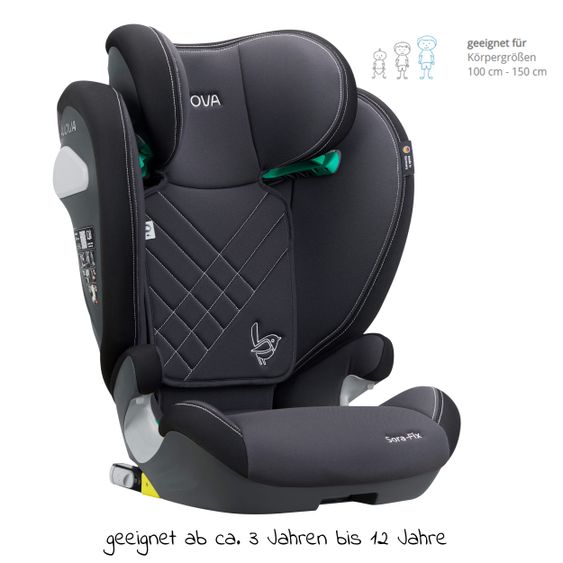 Avova Sora-Fix i-Size child seat 100 cm - 150 cm / 3 years to 12 years with Isofix - Grey & Black