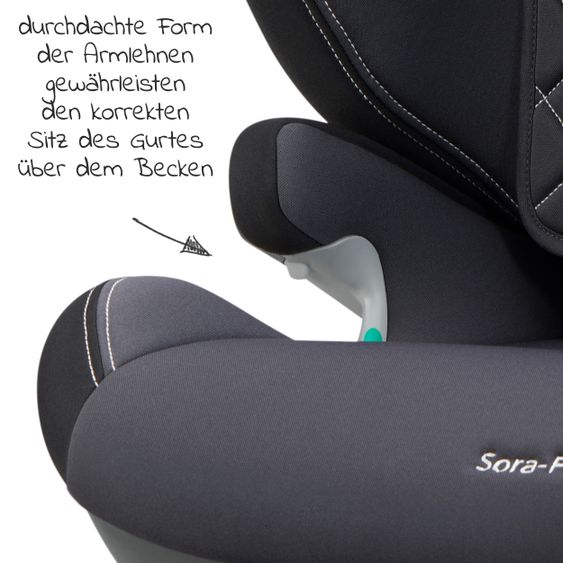 Avova Sora-Fix i-Size child seat 100 cm - 150 cm / 3 years to 12 years with Isofix - Grey & Black