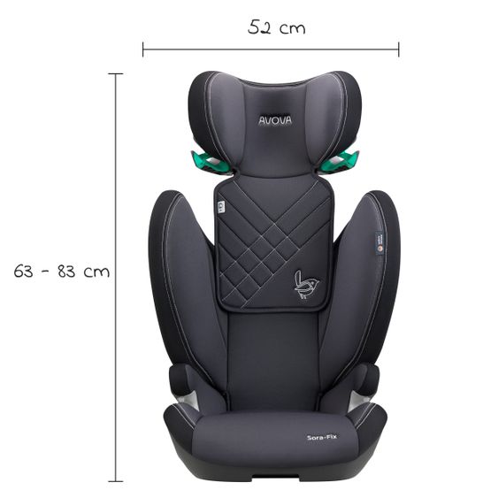 Avova Sora-Fix i-Size child seat 100 cm - 150 cm / 3 years to 12 years with Isofix - Grey & Black