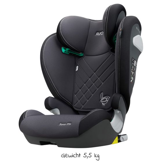 Avova Sora-Fix i-Size child seat 100 cm - 150 cm / 3 years to 12 years with Isofix - Grey & Black